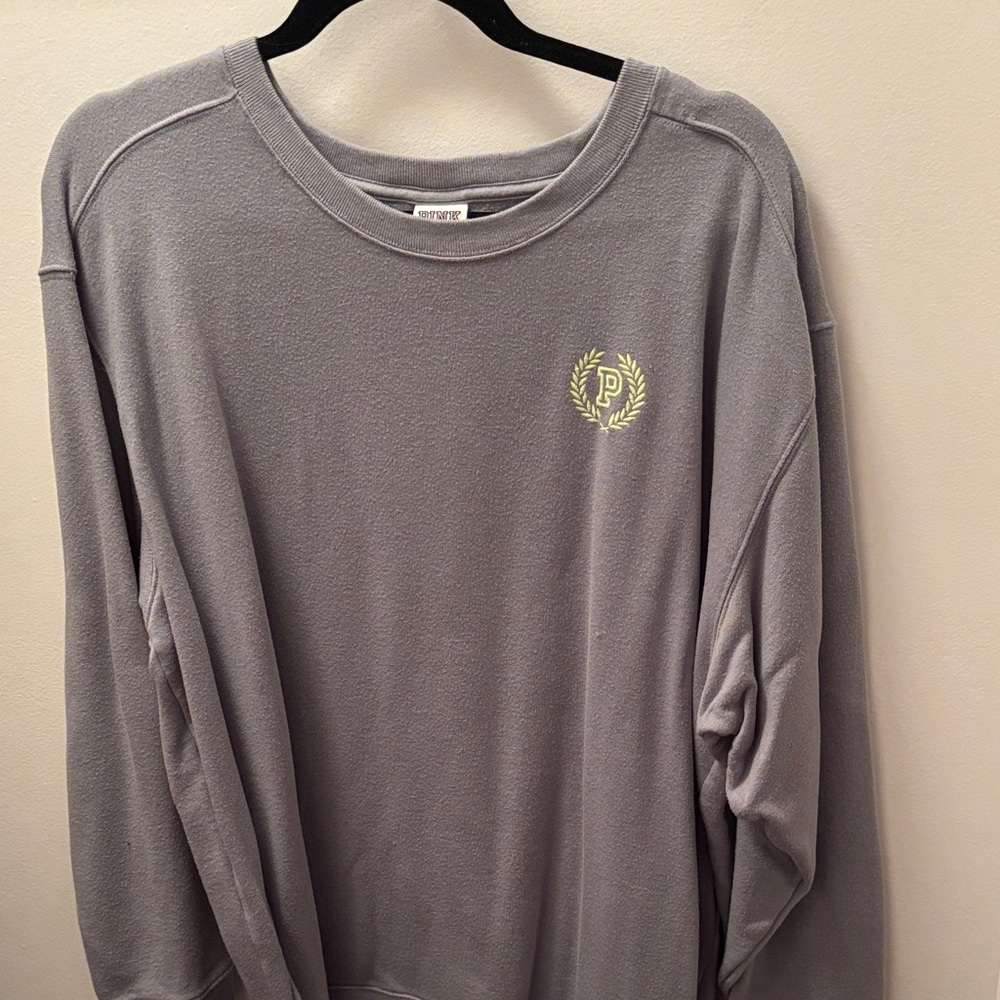 PINK Victoria's Secret Gray Crewneck Sweatshirt with Yellow Logo